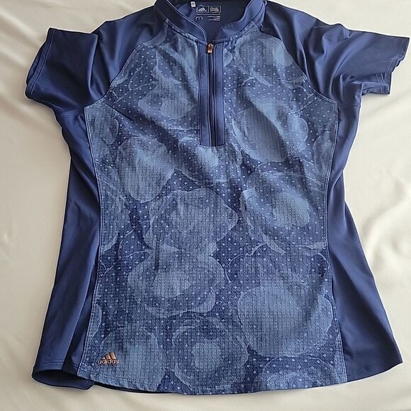 M ADIDAS blue floral sup half zip active athleisure wicking shirt top MEDIUM - Picture 11 of 12